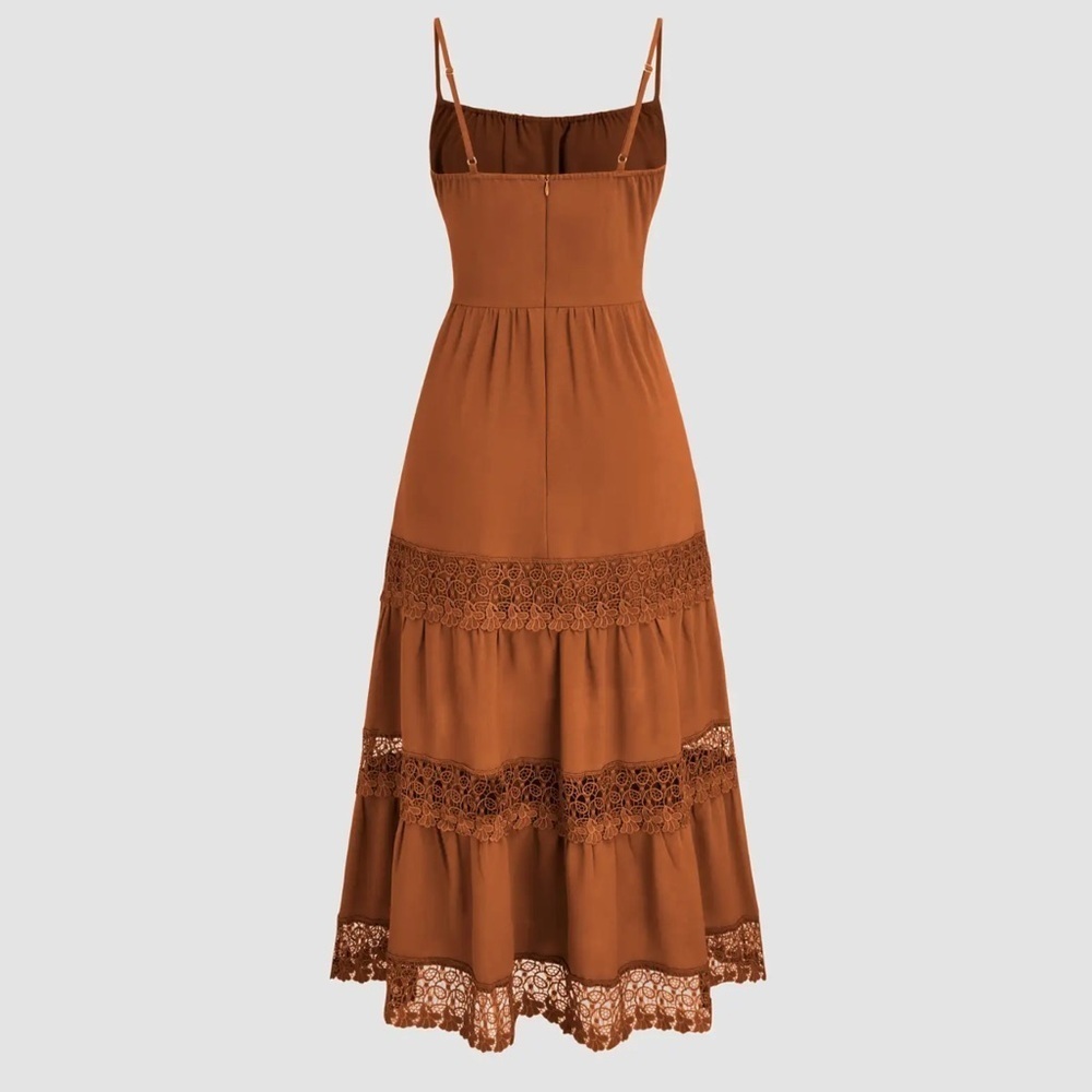 🆕Cider Rust Lace Trim Tiered Cami Maxi Dress M🆕 - Picture 4 of 16